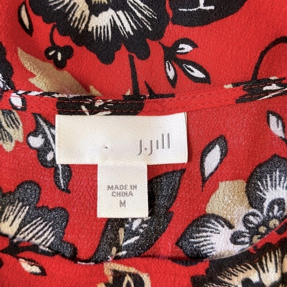 J. Jill Colorful Vibrant Floral's Print Blouse Top Red White Tan Size Medium M - Picture 8 of 9